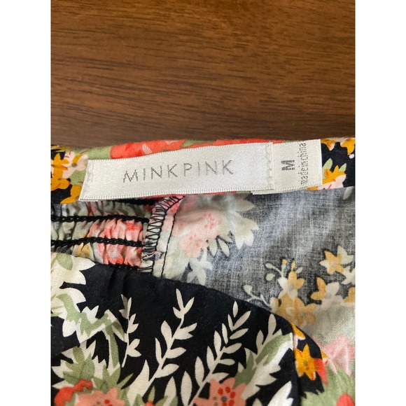 MinkPink Revolve strapless full skirt mini dress black with coral flowers - Picture 4 of 5